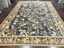 Large Needlepoint Rug 9x13, Handmade Wool Flatweave Vintage Rug, Leaves, Green