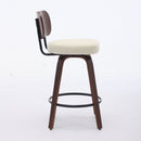 Swivel Bar Stools Set of 2, 26' Upholstered Faux Leather Counter Height Barstools with Walnut Back & Bentwood Legs, Mid Century Modern Bar Chairs Island Stools for Kitchen Counter, Beige PU, SW1864BG