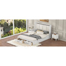 Queen Size Wood Platform Bed with Upholstered Headboard and 2 Drawers, Antique White