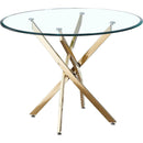 Contemporary Round Clear Dining Tempered Glass Table with Gold Finish Stainless Steel Legs
