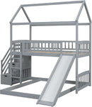 Gray Twin Loft Bunk Bed With Slide And Stairs Storage