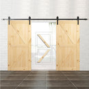 Pine Wood Unfinished Double Barn Door with Installation Hardware Kit