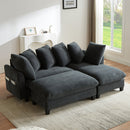 Black Upholstered 83' L-shaped Sectional Sofa with Storage, Movable Ottoman, and Six Throw Pillows