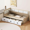 Twin Size Daybed with Three Drawers and Three Storage Compartments, Nature+Beige