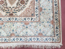 Fine Antique Persian Light Colored Kashan Carpet, 7x12, Top Quality, Rare, Ivory & Blues, Hand-Knotted, Wool