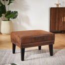 Mirod Vintage Distressed Ottoman,Classic Riveted Footrest with Solid Wood Legs for Living Room, Bedroom & Study