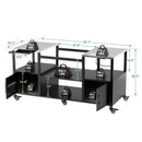 Outdoor Grill Table for Big Green Egg Style BBQ with Metal Grill Cart and Storage Box, Black and Silver, Metal and Stainless Steel, 67x27.8x31 inches