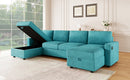 Convertible U-shaped Sectional Sofa with Storage Chaise Lounges & USB Ports, Teal, Twill Polyester, 103.9'