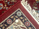 Indo Persian Sarouk Rug 10x14, Large Red and Navy Blue Carpet, Traditional Floral Wool Rug