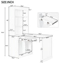 83.4'Tall Bookshelf with Writing Desk, Modern Bookcase with Study Desk, Workstation with Storage Shelf,Storage Bookcase with Open Shelves and LED Lighting for Living Room,Home Office,White