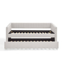 Twin Size Daybed with Trundle Upholstered Sofa Bed, with Vertical Stripes, Linen Fabric, Beige  (82.5'x43'x30')