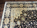 Large Persian Kerman Rug 10x14, Navy Blue and Beige, Floral Medallion, Traditional Elegant Persian Carpet, Signed by Masterweaver