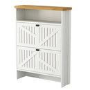 4-Layer Folding White MDF Shoe Cabinet with Metal Rounded Corners – Convenient Shoe Storage