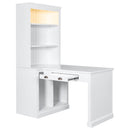 83.4'Tall Bookshelf with Writing Desk, Modern Bookcase with Study Desk, Workstation with Storage Shelf,Storage Bookcase with Open Shelves and LED Lighting for Living Room,Home Office,White