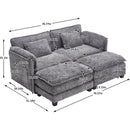 UNITED WE WIN Chenille fabric, solid construction, the overall structure of the sofa is stable, detachable armrests, two foot stools and two-seat sofa with side pockets