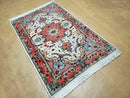 Small Vintage Persian Tabriz Wool and Silk Rug 2.5 x 4 ft, Very Finely Hand Knotted, Medallion, Ivory Salmon Light Blue, Top Quality, Pair A