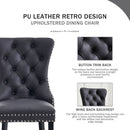 Leather Dining Chairs Set Of 4 Wingback Upholstered With Nailhead Trim Black