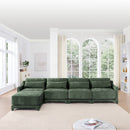Stylish Green Four-Seater Sofa with Movable Ottoman, Ergonomic Design, Chenille Fabric, Wooden Base