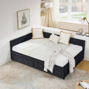 Full Size Upholstered Tufted Bed Frame with Two Drawers, Sofa Bed Frame with Comfortable Backrest and Armrests, Velvet, Black(79.5''x58''x25'')