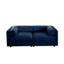 Modern Chenille Blue 2-Seater Sofa with Hidden Storage and Cylindrical Support