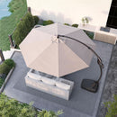 11ft Cantilever Umbrella With Base Champagne Aluminum Outdoor Patio Shade Durable Frame