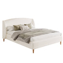 King Size Upholstered Platform Bed Boucle Fabric and Wingback Headboard, Rounded Corners, White