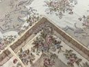 Aubusson Needlepoint Rug 9x12, VIntage Handmade Wool Beige Floral European Elegant Rug 9 x 12, Floral Roses