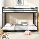 Twin Over Twin Metal Low Profile Bunk Bed With Guardrails And Ladder Black
