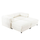 Stylish White Chenille 2-Seater Sofa with Ottoman Storage, Cylindrical Backrest and Armrests, Modern Fabric Loveseat