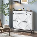Large Shoe Cabinet with 4 Flip Drawers, Freestanding Shoe Cabinet Organizer with Metal Drawer Bracket, Shoes Storage Cabinet for Entryway, Narrow Shoe Rack Cabinet, White