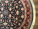 Round Sino Persian Rug 6x6, Floral, Navy Blue and Red, Wool and Silk Highlights