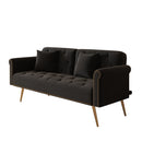 Elegant Sofa Bed with Nail Head Trim in Black Velvet and Matching Pillow, 69.7 Inches