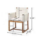 Outdoor Dining Chairs Set of 2, Acacia Wood Patio Armchair with Rope Design Back and Arms and Washable Cushion,for Backyard, Poolside, Garden,White