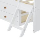 Twin Bed Frame with Storage 4 Drawers,Wooden Bed Frame for Kids,Platform Twin Size Bed with Guardrail Headboard and Ladder, No Box Spring Needed, Easy Assembly, White