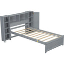 Twin Size Platform Bed with Storage Headboard and Lockers, Gray