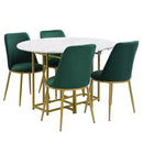 TOPMAX Space-Saving 5-Piece Extendable Kitchen Dining Table Set for Small Spaces - Round Faux Marble Top with Golden Frame, 4 Upholstered Chairs, Compact Foldable Design,White+Green