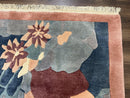 Modern Tibetan Rug 5.7 x 7.9, Abstract Multicolor Flower Pattern, Navy Blue Maroon Salmon, Soft Wool, Hand Knotted Contemporary Carpet 6x8