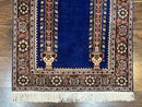 Indo Persian Prayer Rug 3x5, Fine Oriental Carpet, Dark Blue and Red, Vintage Hand Knotted Handmade Prayer Rug
