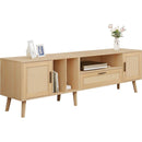 Rattan TV Stand with 2 Cabinets & 2 Open Shelves, Rattan-inspired Media Console Table for TVs up to 80", Entertainment Center with Solid Wood Legs, TV cabinet for Living room, Bedroom, Home Theatre