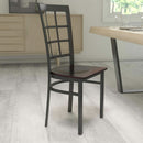 Black Window Back Metal Dining Chair With Walnut Wood Seat