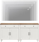 Farmhouse TV Stand For 75 Inch TV Off White 8 Doors