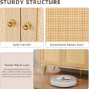 Natural Finish Buffet Cabinet Pair With Rattan Doors