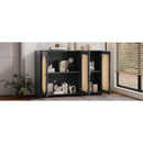 TREXM Retro 3-Door Sideboard with Large Storage Space Artificial Rattan Doors and Metal Handles, Accent Cabinet for Living Room and Hallway (Antique Black)