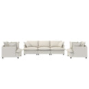 Modular Chenille Sectional Couch 3 Piece Living Room Sofa Set with Upholstered 3 Seater Sofa & 2 Armchairs in Beige