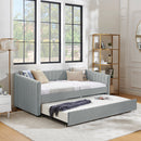 Twin Size Daybed with Trundle Upholstered Sofa Bed, with Vertical Stripes, Linen Fabric, Grey (82.5'x43'x30')