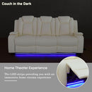 Power Recliner Sofa Set With LED Lights Creamy Finish