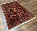 Antique Persian Sarouk Rug 4x6, Floral, Red, Wool Hand Knotted Fine 225 KPSI