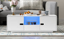 U-Can Modern High Glossy Rectangle Coffee Table, Stylish Center Table with Storage Space, Accent Furniture with 16 Color LED Lights for Living Room
