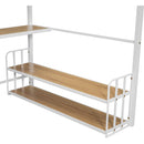Full Size Metal Loft Bed with Desk, Storage Shelves and Charging Station, White