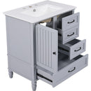 30' Bathroom Vanity with Sink, Bathroom Cabinet with A Door, Three Drawers, Solid Wood Legs & MDF Board, Adiustable Foot Pads, Grey (Other Color: N725P195409K)